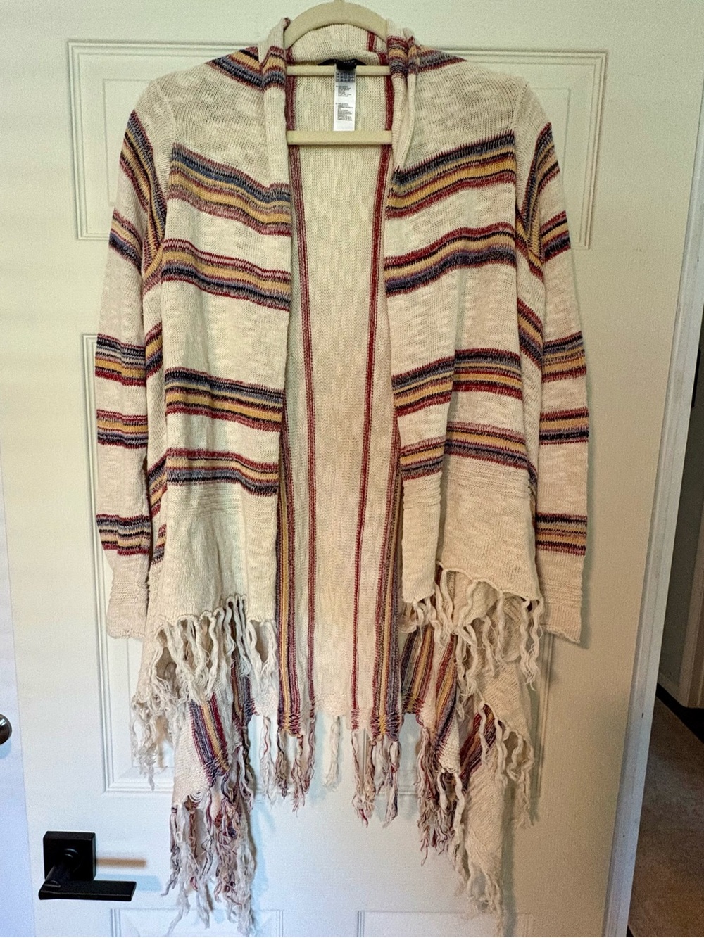 Forever 21 Cream Fringe Cardigan